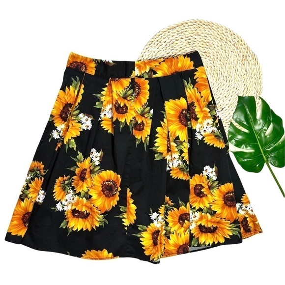 Vintage Handmade Artisan Sunflower Floral Knee Length Lightweight Skirt Large - Picture 1 of 15
